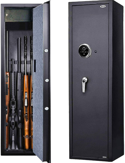 Large Biometric Rifle Safe, Quick Access 5-7 Gun Fingerprint Metal Rifle Gun Security Cabinet (with/Without Scope) with Separate Pistol/Handgun Lock Box (New and Improved Biometric Fingprint Rifle)