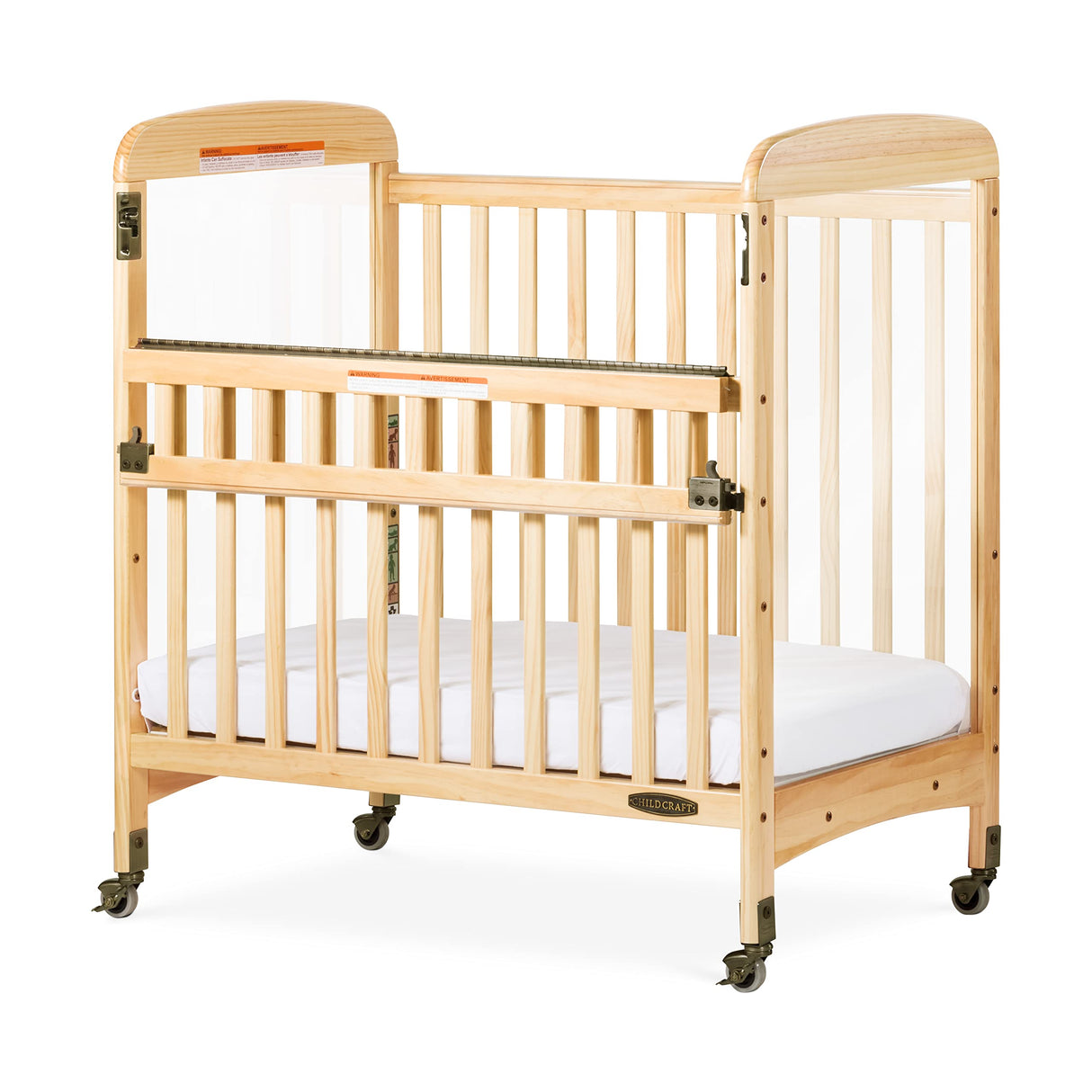 Child Craft Avery SafeAccess Wooden Compact Portable Crib, Features 2 Easy Roll Locking Wheels, Durable Wood Construction, Fits Through Doorways (Natural) Child Craft