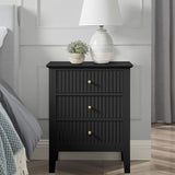 OCANDO Fluted Black Nightstand 19", 3 Drawers Night Stand, Bed Side End Table for Small Living Room, Modern Bedroom Storage Cabinet OCANDO
