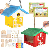 nanayo Wild Birds DIY Bird House Kit for Kids to Build - Birdhouse and Bird Feeder Wood Building Kits with Hanging Chain and Rope, Mallet, Paints and Brushes, Sandpaper, Glue and Bird Discovery Guide nanayo