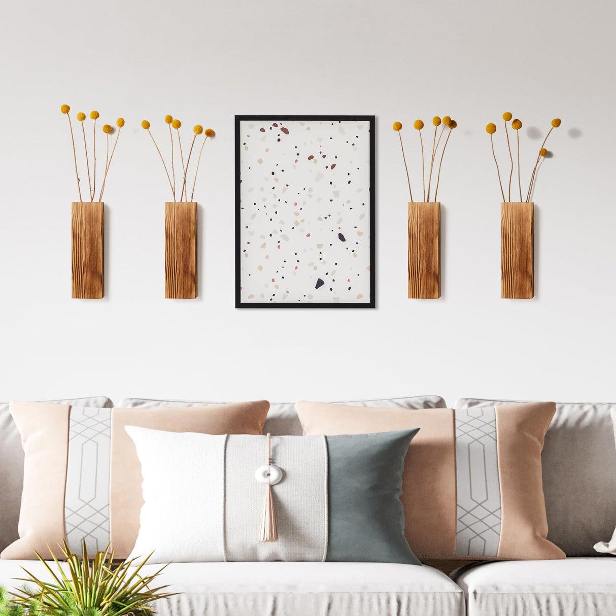 SOONOW 4 Pack Wood Wall Planter - Modern Farmhouse Wood Wall Decor for Living Room, Bedroom, Bathroom, Home and Office - Wooden Pocket Vase for Dried Flowers and Faux Plants Indoor Decor SOONOW