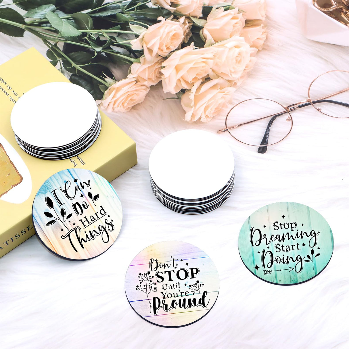 ZYNERY Sublimation Magnet Blanks 3x3 inch, 30Pcs Sublimation Blank Fridge Magnets Printable Photos, Personalized Sublimation Magnets for Refrigerator Decoration, Kitchen, Office, Wall ZYNERY