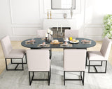 HNY Century Modern Dining Chairs Set of 6, Linen Fabric Kitchen & Dining Room Chair, Upholstered Dining Chair Side Chair with Black Finish Metal Frame, Cream 6 PC HNY