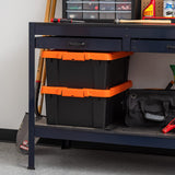 IRIS USA 12 Gallon Lockable Storage Bins with Lids, 2 Pack - Made in USA, Heavy Duty, Stackable Containers, Garage Organizing Bins Moving Tubs, Rugged Sturdy Equipment Utility Box - Black/Orange IRIS USA