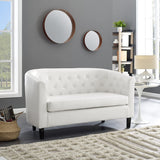 Naomi Home Barrel Love Seat, Button Tufted Faux Leather Loveseat Sofas, Modern 2 Seater Faux Leather Sofa, Small Loveseats for Small Spaces, Bedrooms, Love Seat Couches for Living Room - White Naomi Home