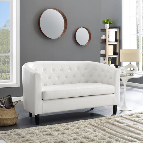 Naomi Home Barrel Love Seat, Button Tufted Faux Leather Loveseat Sofas, Modern 2 Seater Faux Leather Sofa, Small Loveseats for Small Spaces, Bedrooms, Love Seat Couches for Living Room - White Naomi Home