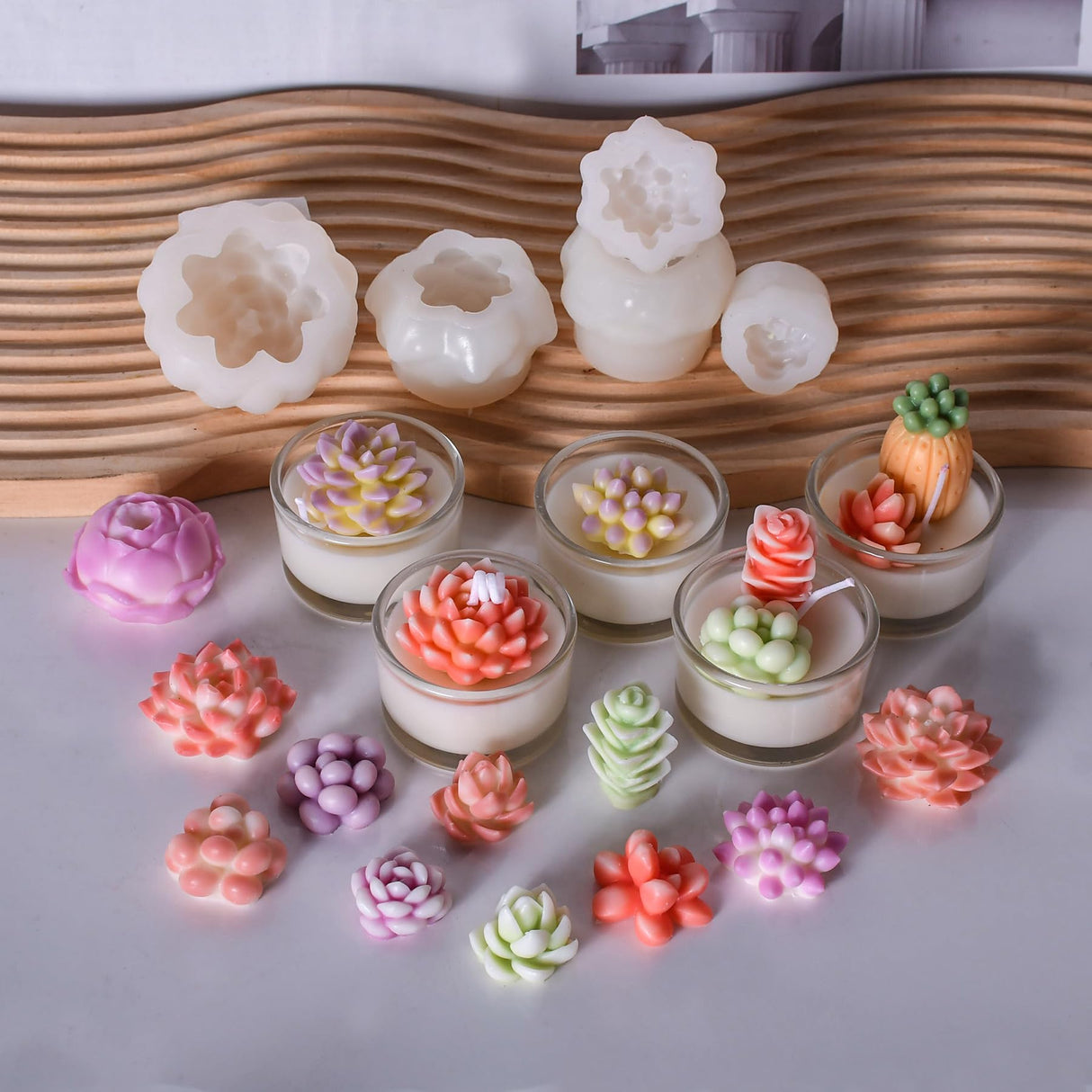 HOMYCOCO 12PCS Succulent Flower Candle Molds Epoxy Resin Wax Mold Silicone Candle Moulds for Candle Craft Making Handmade Gift Ornaments Decoration HOMYCOCO
