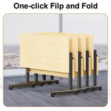Ptosziav 4PCS Conference Table Foldable Meeting Tables, Flip Top Wood Seminar Table for Office Training Classroom,Folding Conference Table on Wheels Ptosziav