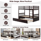 Giantex Twin Over Twin Bunk Bed with Trundle, Convertible Platform Bed Frame with Ladder & Solid Wood Frame, Space-Saving Bunk Bed for Teens & Adults, No Box Spring Needed, Espresso Giantex