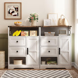 Fameill White Farmhouse Storage Cabinet with 2 Drawers & Shelves,Freestanding Storage Cabinet with Doors & Open Storage,Floor Storage Cabinet for Living Room,Bathroom,Kitchen,Laundry Fameill