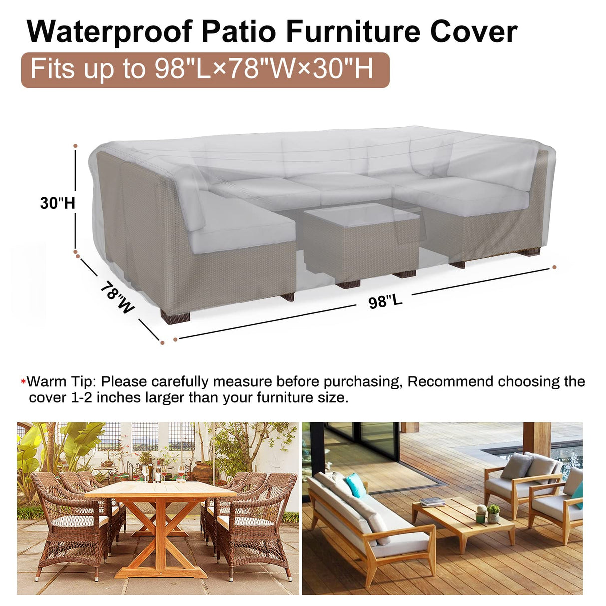 Patio Furniture Set Cover Waterproof, Mrrihand Outdoor Sectional Sofa Set Cover Heavy Duty 600D Table and Chair Set Cover 98" L× 78" W× 30" H Mrrihand