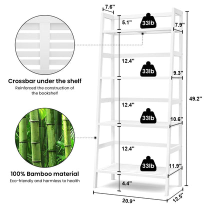 Homykic Bamboo White Bookshelf 4-Tier Ladder Shelf, 49.2” Freestanding Open Bookcase Book Shelf Bathroom Storage Shelf Unit Plant Stand for Small Space, Bedroom, Living Room, Home Office - WoodArtSupply