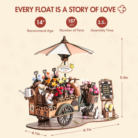ROBOTIME 3D Puzzles for Adults DIY Model Kit to Build Floral Cart Wooden Puzzle Craft Kit Toy Hobby Gift Home Decor ROBOTIME