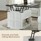 FABATO Lift Top Coffee Table, Farmhouse Coffee Table, Convertible Coffee Table with Storage and Drawer, Multifunctional Center Table Converts to Dining Game Table for Living Room, Antique White FABATO