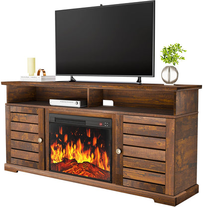 Marsail Fireplace TV Stand, Electric Fireplace TV Stand for TVs Up to 70 Inch, Farmhouse Entertainment Center with 23" Electric Fireplace with Storage, Adjustable Led Flame, Brown