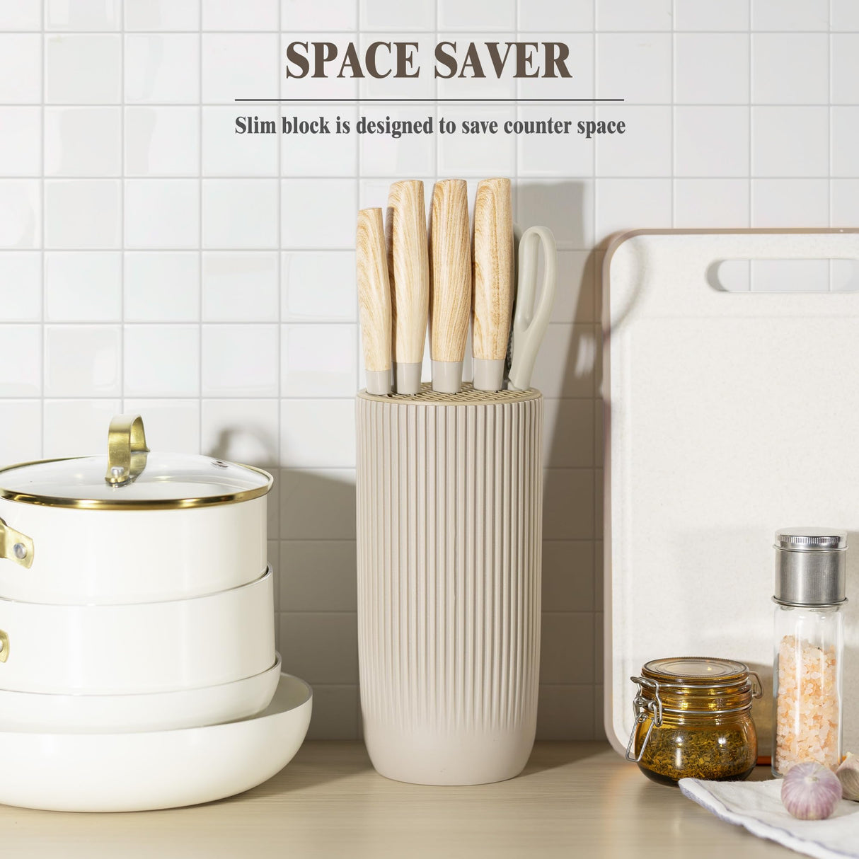 Knife Set, Astercook 6 Piece Khaki Kitchen Knife Set, Non-stick Stainless Steel Knife Block Set, Anti-Rust Dishwasher Safe Knife Set with Block Astercook