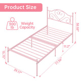 Weehom Twin Bed Frames with Headboard, Heavy Duty Metal Platform Bed Under Bed Storage Space Easy Assembly for Kids Girls Adults, Pink Weehom