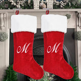 PORRUNNY 20 Inch Letter Christmas Stockings Red Polyester Plush for Family Holiday Xmas Party Decor Fireplace Hanging for Family Kids - M PORRUNNY