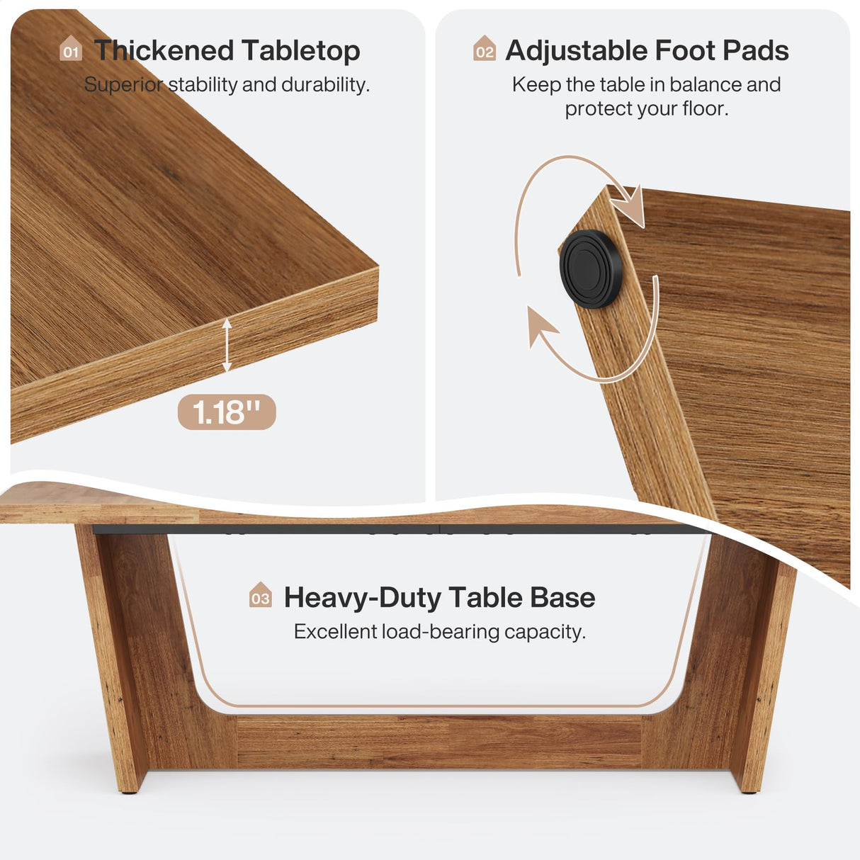 Tribesigns 70.87-Inch Dining Room Table: Wood Large Dining Table for 6-8 People, Rectangular Farmhouse Kitchen Table with Solid Pedestal, Rustic Long Dinner Table for Big Family Tribesigns