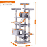 Heybly Cat Tree, 73 inches Tall Cat Tower for Large Cats 20 lbs Heavy Duty for Indoor Cats,Big Cat Furniture Condo for with Padded Plush Perch, Cozy Basket and Scratching Posts Light Gray HCT030W Heybly