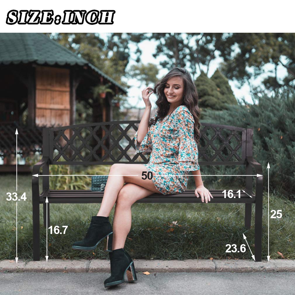 Park Bench Metal Bench 50 Garden Bench Chair Outdoor Benches Clearance Patio Bench Yard Bench Porch Work Entryway Steel Frame Furniture FDW