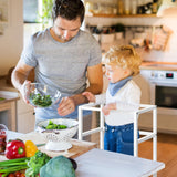 LIANTRAL Toddler Kitchen Stool Helper, Toddler Standing Tower with Safety Rail, Kids Kitchen Step Stool, Wood and Metal, Kids Counter Level Learning Stool for Kitchen, Bathroom, White LIANTRAL