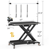 DWVO 49'' Electric Dog Grooming Table, Heavy Duty Adjustable Pet Grooming Table w/Leveling Wheels, Grooming Arm, Anti-Slip Top & Tool Organizer, Professional Dog Grooming Station (Black, 49inch) DWVO