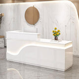 Reception Desk with Counter, Front Desk Receptionist Counter with Lockable Drawer & Cabinet & Keyboard Tray & Cable Grommet, Retail Checkout for Office, SOHO, Shop, Salon(White, 63 inch) Generic