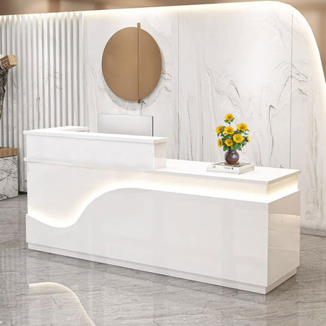 Reception Desk with Counter, Front Desk Receptionist Counter with Lockable Drawer & Cabinet & Keyboard Tray & Cable Grommet, Retail Checkout for Office, SOHO, Shop, Salon(White, 63 inch) Generic