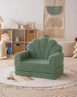 Blissful Diary Kids Couch, 2-in-1 Soft Toddler Couch Fold Out, Toddler Chair Comfy, Convertible Sofa to Lounger with Cute Shell Designs, Green Blissful Diary