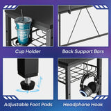 Bestier Gaming Desk with LED Lights & Power Outlets, 63 inch U Shaped Computer Desk with Monitor Stand & Storage Shelves, PC Desk with Cup Holder & Hook for Home Office, Black 3D Carbon Fiber Bestier