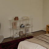 CRTERICX Acrylic Horizontal Bookshelf, 11.6" D x 35.4" W x 26.5" H, 3-Tier Clear 6 Cube Organizer Bookcase, Open Low Book Shelf for Home Office, Living Room, Bedroom, Modern, Easy Assembly CRTERICX