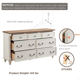 T4TREAM Farmhouse 7 Drawers Dresser Chests for Bedroom with 4 Solid Wood Feet, Tall Wide Wood Country Rustic Chest of Drawers, Storage Dressers for Bedroom, Living Room, Antique White T4TREAM