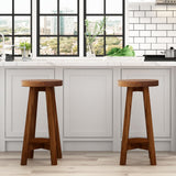 JOLLYMER Bar Stool with Round Seat for Kitchen Island Counter, Solid Teak Wood Barstool in Espresso Finish, Home Bar Furniture, 29-Inch Height JOLLYMER