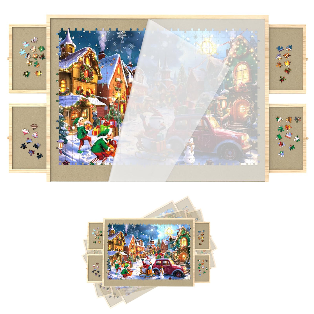 Puzzle Board with Drawers and Cover, 2000 Pieces Jigsaw Puzzle Board with Adjustable Tilt Stand, Tilting Puzzle Board for All Ages Doerpuz
