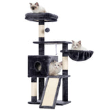 Hey-brother Cat Tree, 42.5-Inches Cat Tower for Indoor Cats, Plush Multi-Level Kitten Cat Condo with Scratching Post, Ramp, Basket, Spacious Cat Cave, Hanging Ball, Smoky Gray MPJ007SG Hey-brother