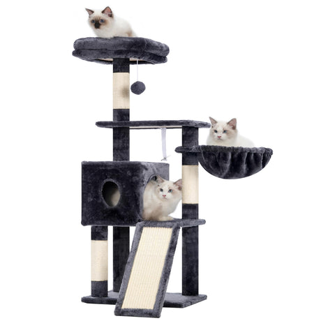 Hey-brother Cat Tree, 42.5-Inches Cat Tower for Indoor Cats, Plush Multi-Level Kitten Cat Condo with Scratching Post, Ramp, Basket, Spacious Cat Cave, Hanging Ball, Smoky Gray MPJ007SG Hey-brother