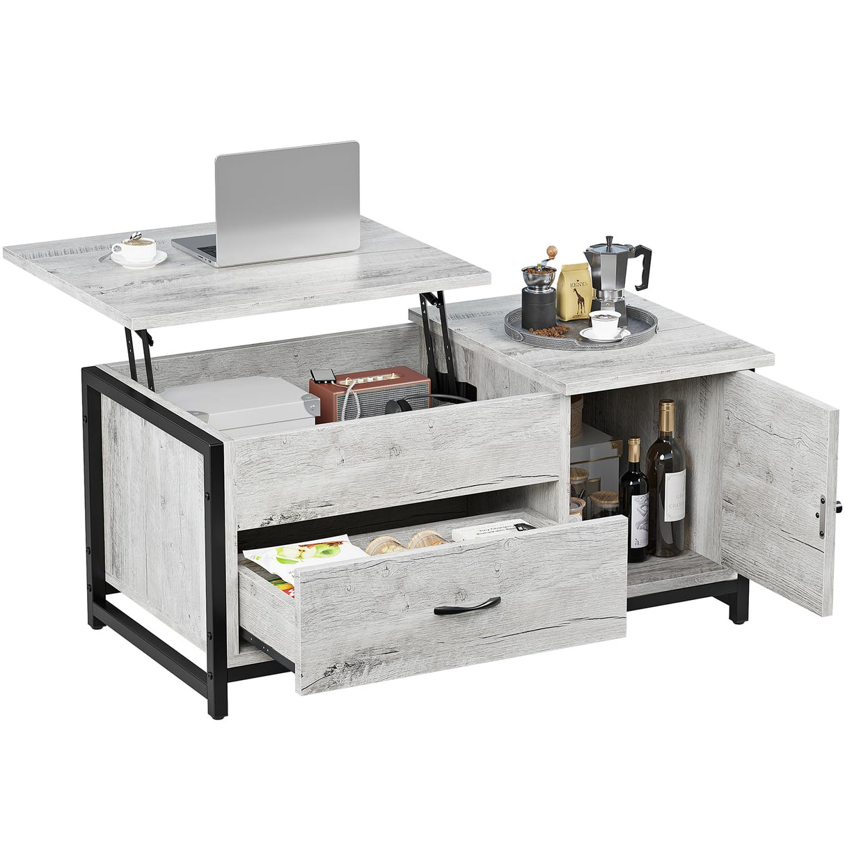 FABATO 41.7" Coffee Table Lift Top with Storage Drawers and Hidden Compartment Vintage Central Table for Living Room Grey FABATO