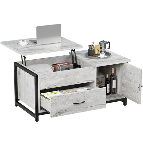 FABATO 41.7" Coffee Table Lift Top with Storage Drawers and Hidden Compartment Vintage Central Table for Living Room Grey FABATO