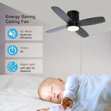 Ohniyou Ceiling Fan with Lights - 38'' Small Flush Mount Ceiling Fans Remote & APP Control - Dimmable Indoor Outdoor Quiet DC Low Profile Ceiling Fan for Patio Kitchen Bedroom(Black) Ohniyou