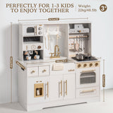 ROBUD Play Kitchen for Kids, Wooden Play Kitchen Set with Plenty of Realistic Play Features, Toy Kitchen with Ice Maker, Coffee Machine, Oven, Cabinet, Microwave, Utensils, Gift for Ages 3+, White ROBUD