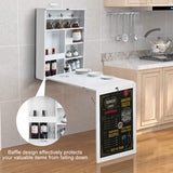 IFANNY Folding Wall Desk, Wall Mounted Fold Out Desk with Storage Shelves & Hooks, Hideaway Desk Wall Mount with Chalkboard, Floating Corner Desk for Small Spaces (White) IFANNY