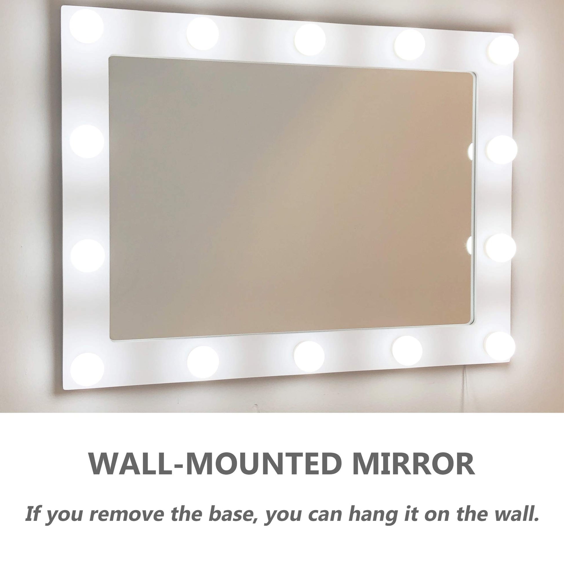 Waneway Vanity Mirror with Lights, Hollywood Lighted Makeup Mirror with 14 Dimmable LED Bulbs for Dressing Room & Bedroom, Tabletop or Wall-Mounted, Slim Wooden Frame Design, White - WoodArtSupply