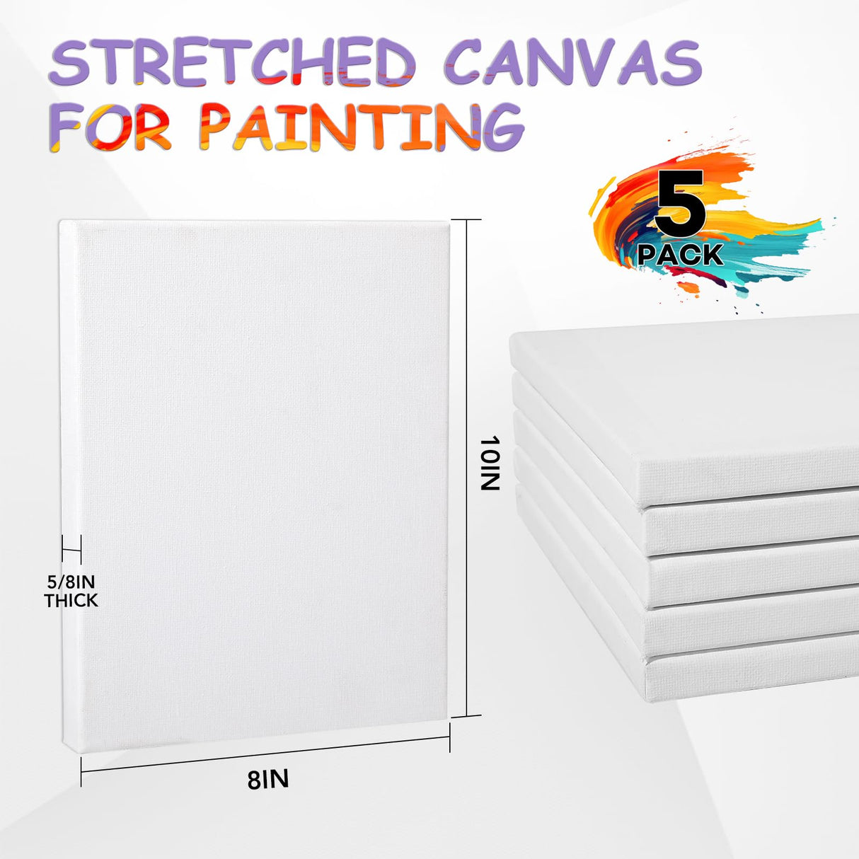 ESRICH Stretched Canvas for Painting, 5 Pack 8x10 Canvas Value Pack, Primed Acid-Free Cotton Blank Canvas, Paint Canvases for Oil & Acrylic Paint. ESRICH