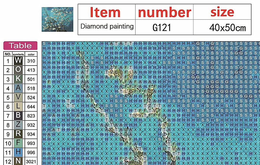 NIHO-JIUMA Diamond Painting Kits Van Gogh Apricot Tree, DIY 5D Full Drill Diamond Art Gift for Adult/Teen, Home Decoration (40x50cm/16x20inches) NIHO-JIUMA