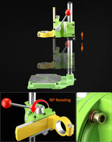 QWORK Drill Press Stand, Heavy Duty Floor Drilling Press/Rotary Tool Workstation,Table Top Drill Press 90° Rotating Fixed Frame for Drilling Collet, Drill Press Table, Drill Workbench Repair QWORK