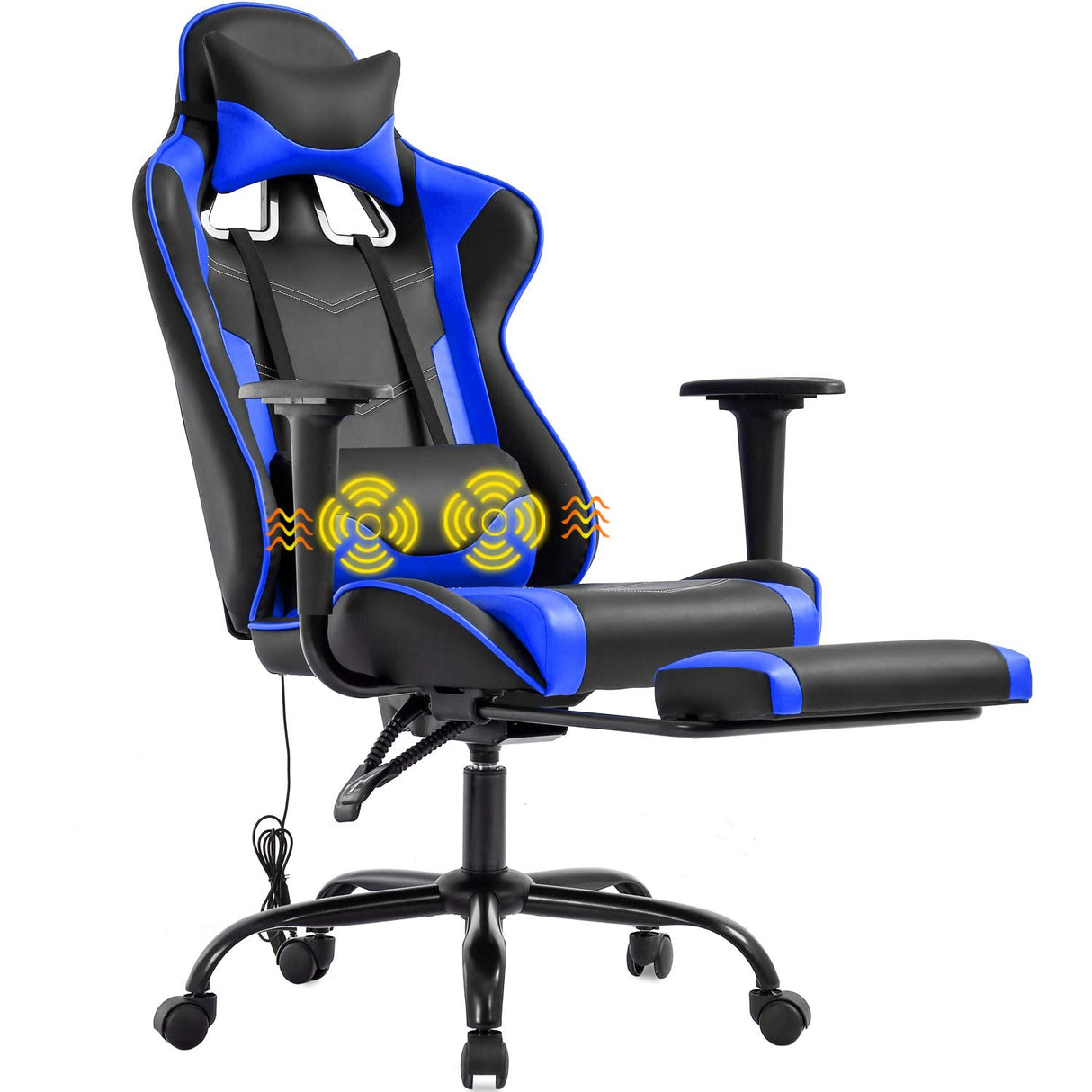 Gaming Chair Office Chair Desk Chair Massage PU Leather Recliner Racing Chair with Headrest Armrest Footrest Rolling Swivel Task PC Ergonomic Computer Chair for Back Support, Blue BestOffice