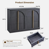 ACCOHOHO Arched Dresser for Bedroom with 6 Drawers, 47.3" Wide Modern Chest of Drawers with Rounded Edge & Metal Handles, Wood Storage Closet Dressers TV Stand for Living Room, Hallway, Black ACCOHOHO
