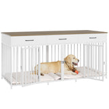 HOSTACK Double Dog Crates Furniture, 71" Wide Indoor Dog Kennel with 3 Drawers, Farmhouse Dog Cage for 2 Large/Medium Dogs, Heavy Duty Dog Crate with Removable Room Divider, Wooden Pet House, White HOSTACK