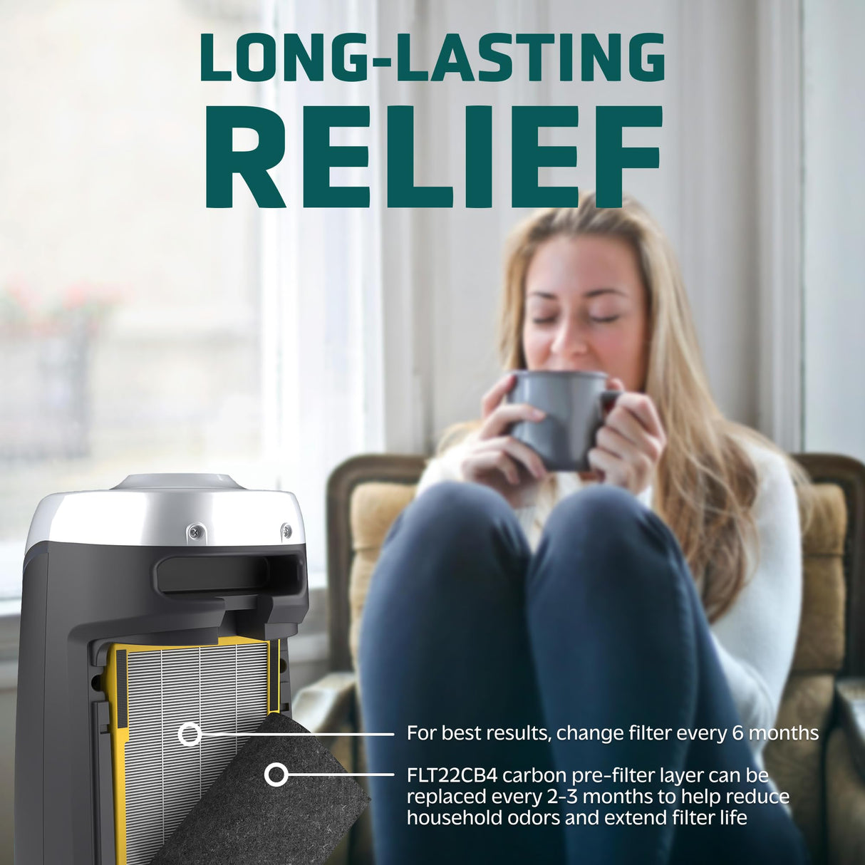 GermGuardian Genuine HEPA PURE Replacement Air Purifier Filter B for AC4825, AC4300, AC4900, AC4825DLX, AC4850, CDAP4500 & AP2200, FLT4825, Black/Yellow GermGuardian